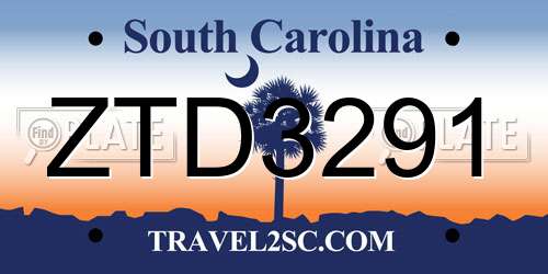 ZTD3291 South Carolina License Plate
