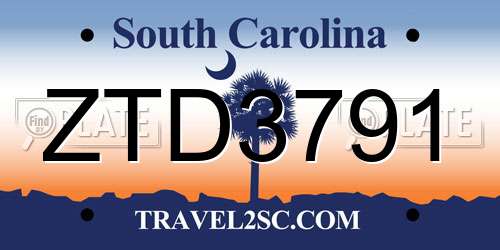 ZTD3791 South Carolina License Plate