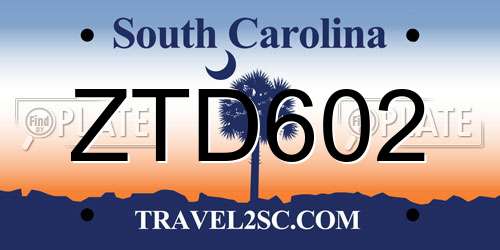 ZTD602 South Carolina License Plate