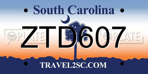 ZTD607 South Carolina License Plate