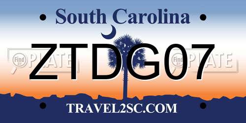 ZTDG07 South Carolina License Plate