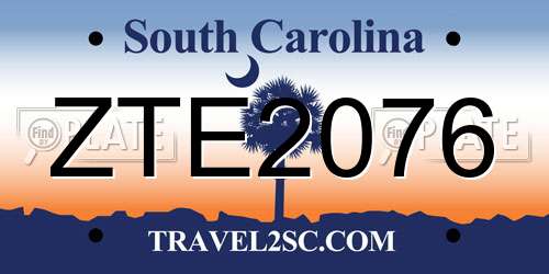 ZTE2076 South Carolina License Plate