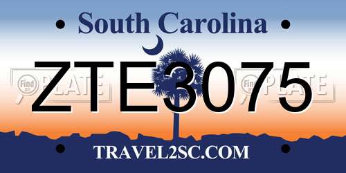 ZTE3075 South Carolina License Plate