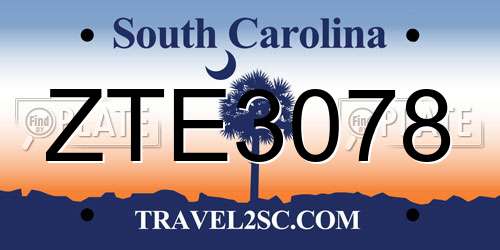 ZTE3078 South Carolina License Plate