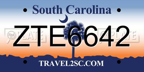 ZTE6642 South Carolina License Plate