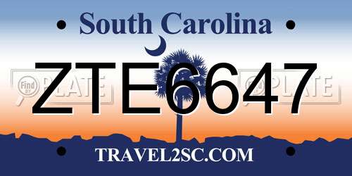 ZTE6647 South Carolina License Plate