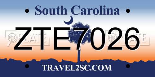ZTE7026 South Carolina License Plate