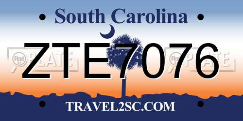 ZTE7076 South Carolina License Plate