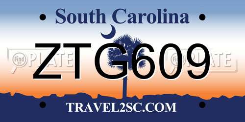 ZTG609 South Carolina License Plate