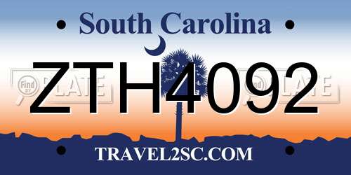 ZTH4092 South Carolina License Plate