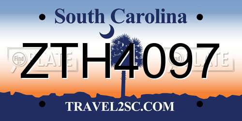 ZTH4097 South Carolina License Plate