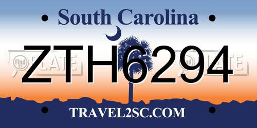 ZTH6294 South Carolina License Plate