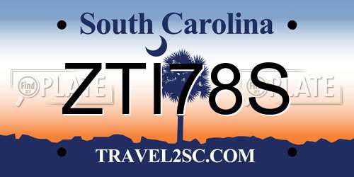 ZTI78S South Carolina License Plate