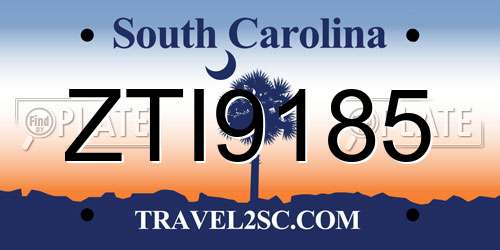 ZTI9185 South Carolina License Plate