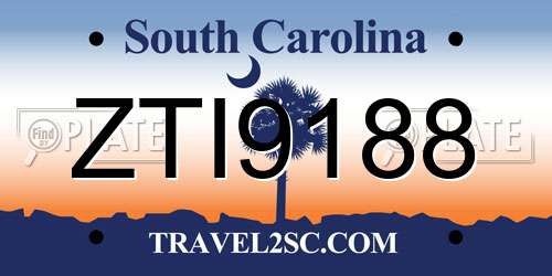 ZTI9188 South Carolina License Plate