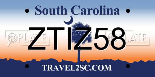 ZTIZ58 South Carolina License Plate