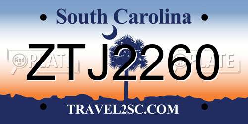 ZTJ2260 South Carolina License Plate