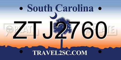 ZTJ2760 South Carolina License Plate