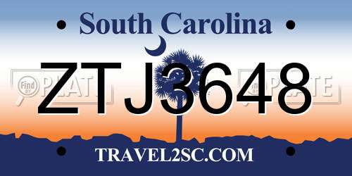 ZTJ3648 South Carolina License Plate