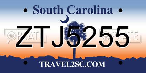 ZTJ5255 South Carolina License Plate