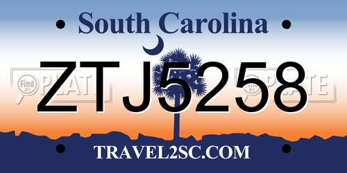 ZTJ5258 South Carolina License Plate