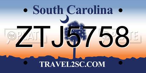 ZTJ5758 South Carolina License Plate