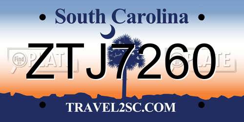 ZTJ7260 South Carolina License Plate
