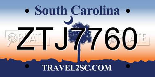 ZTJ7760 South Carolina License Plate