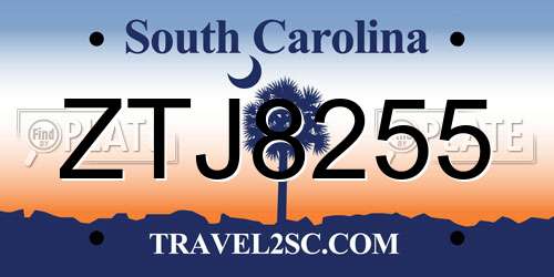 ZTJ8255 South Carolina License Plate