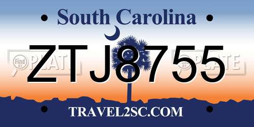 ZTJ8755 South Carolina License Plate