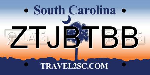 ZTJBTBB South Carolina License Plate