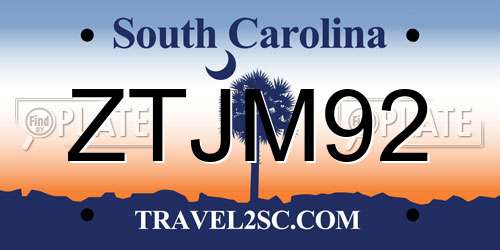 ZTJM92 South Carolina License Plate