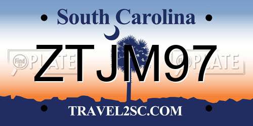 ZTJM97 South Carolina License Plate