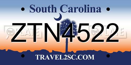 ZTN4522 South Carolina License Plate