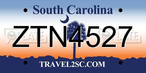 ZTN4527 South Carolina License Plate