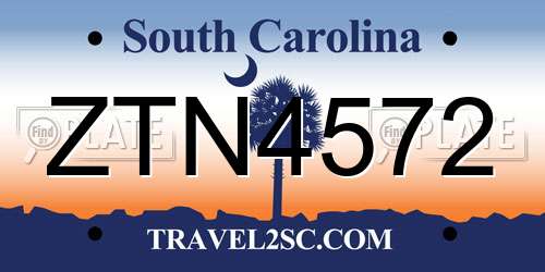 ZTN4572 South Carolina License Plate