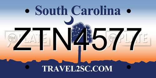 ZTN4577 South Carolina License Plate