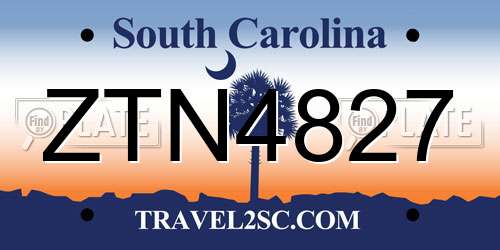 ZTN4827 South Carolina License Plate