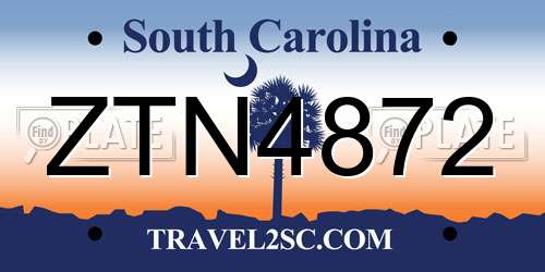 ZTN4872 South Carolina License Plate