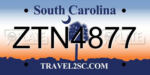 ZTN4877 South Carolina License Plate