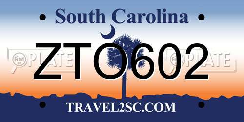 ZTO602 South Carolina License Plate