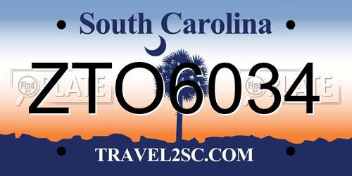 ZTO6034 South Carolina License Plate