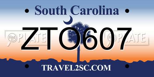 ZTO607 South Carolina License Plate