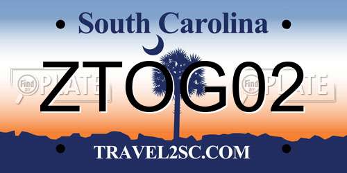ZTOG02 South Carolina License Plate