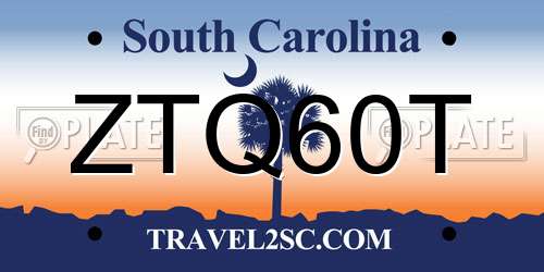 ZTQ60T South Carolina License Plate