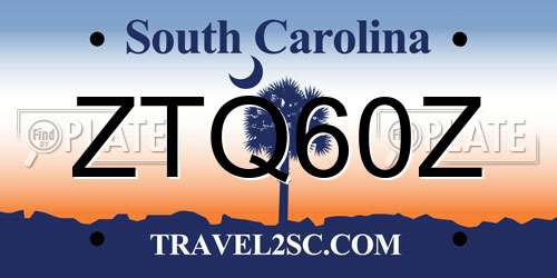 ZTQ60Z South Carolina License Plate