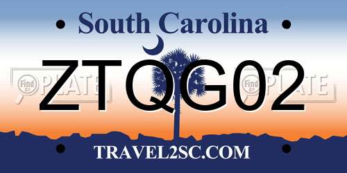 ZTQG02 South Carolina License Plate