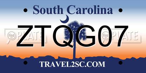 ZTQG07 South Carolina License Plate