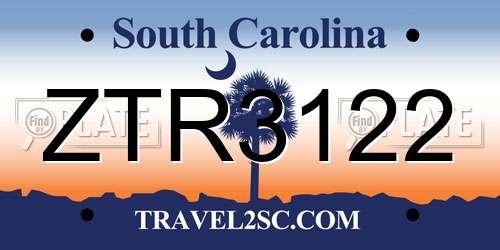ZTR3122 South Carolina License Plate