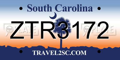 ZTR3172 South Carolina License Plate